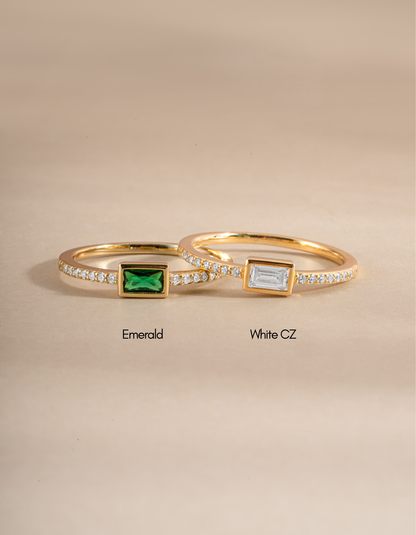 Baguette Ring w Pavé Band