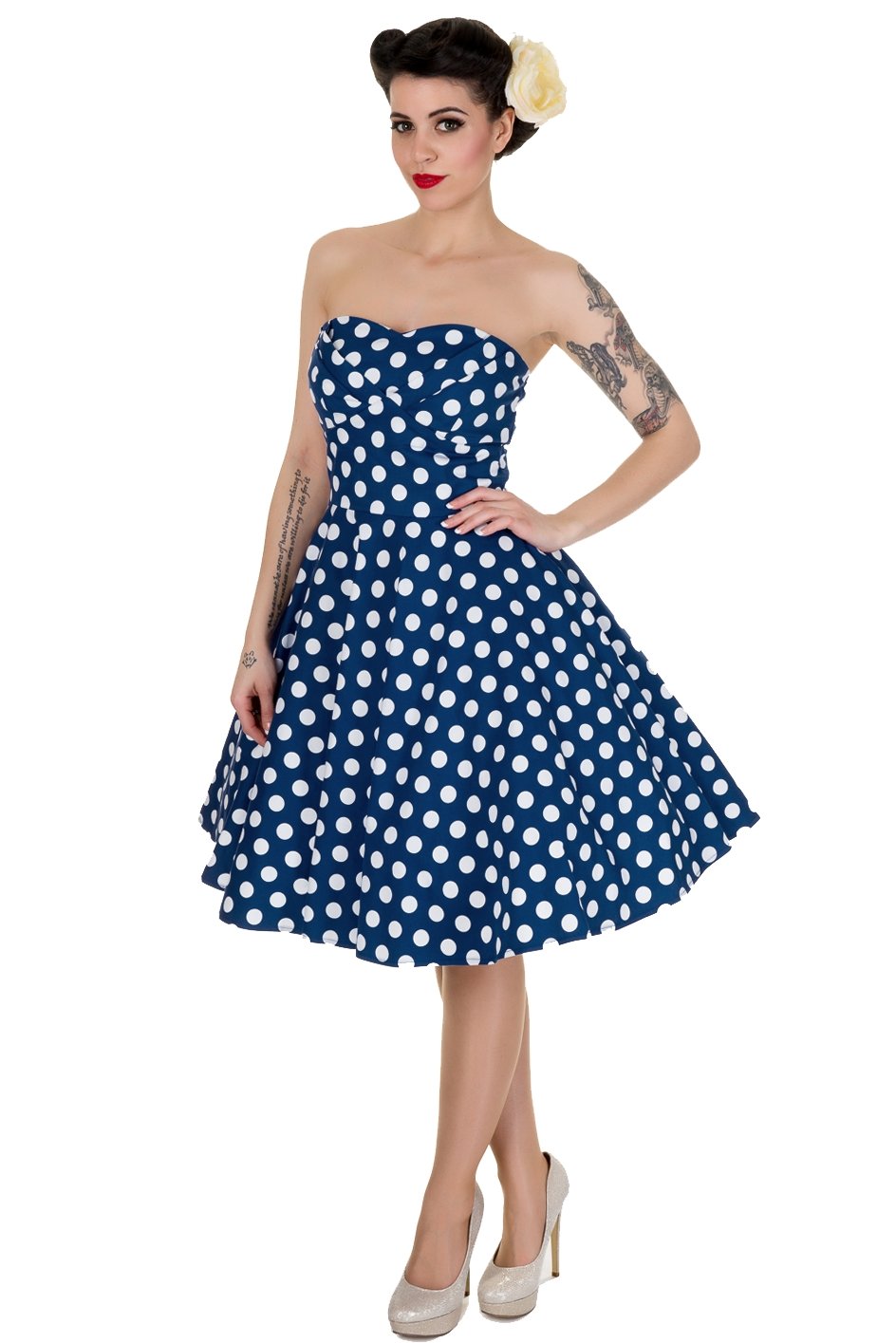 Melissa Bandeau Retro Rockabilly Dress in Navy