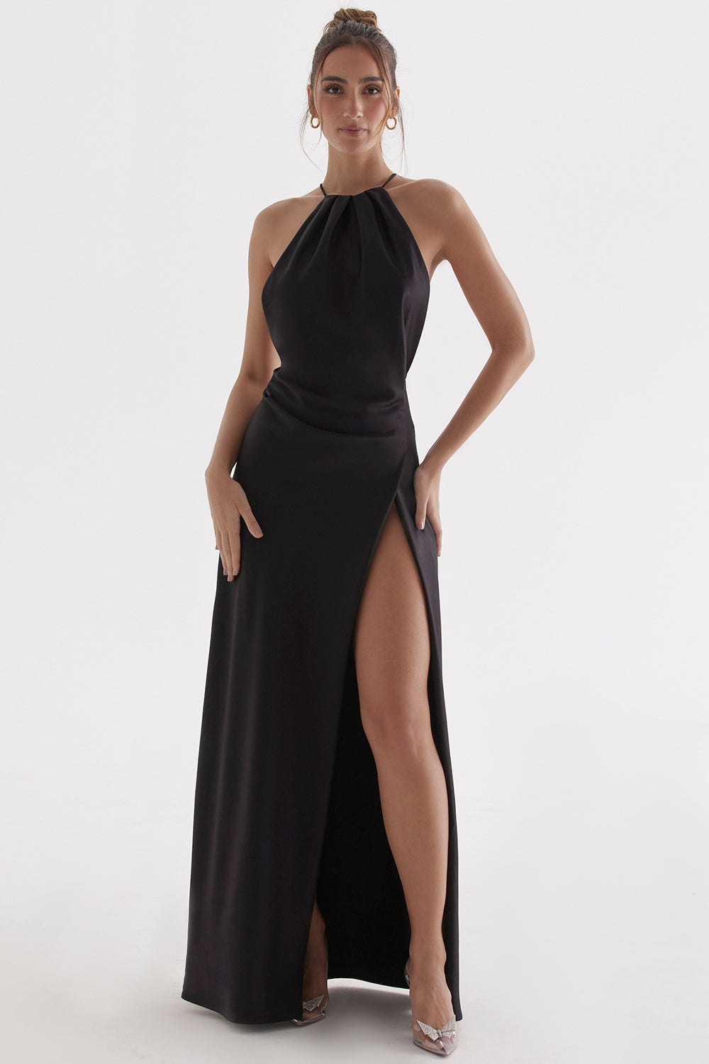 black thigh slit maxi dress