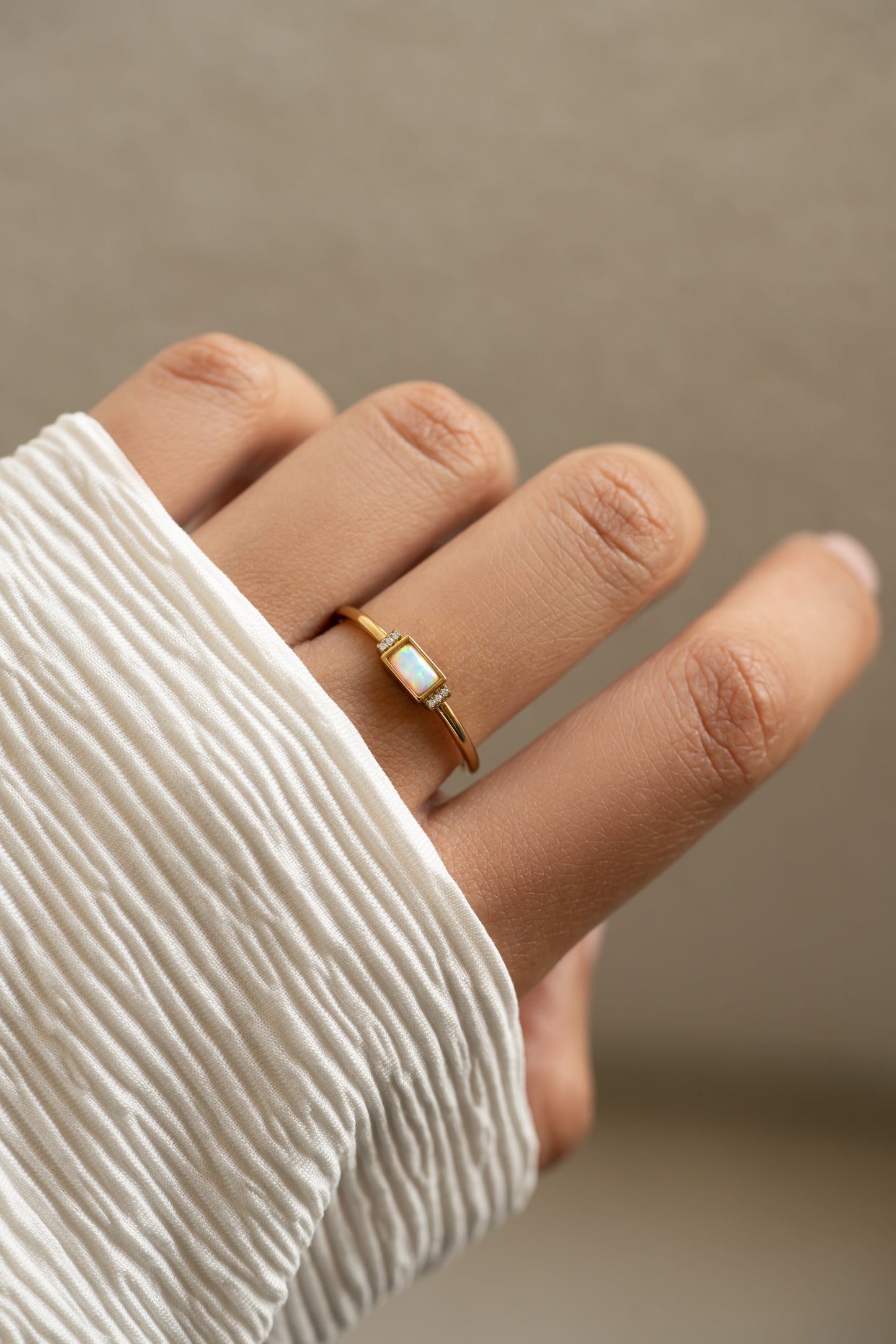 Bezel Baguette Opal Ring