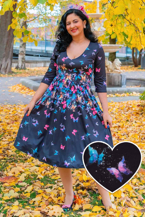 Billie Black Butterfly Long Sleeved Dress