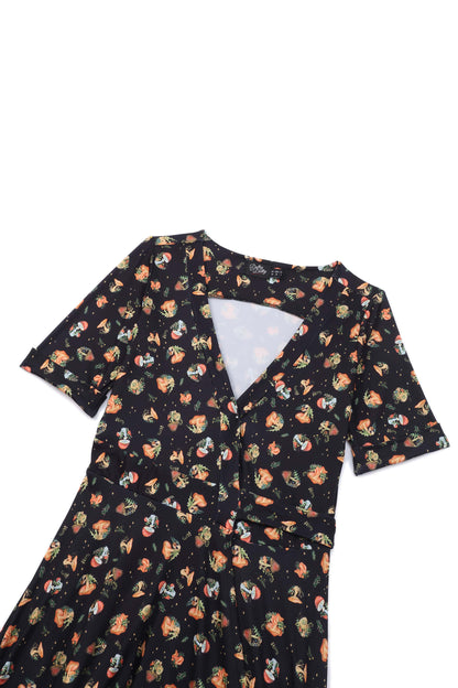 Matilda Black Mushroom Wrap Dress