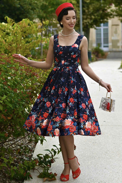 Amanda Black Tapestry Floral Swing Dress
