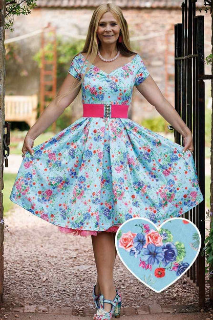 Lily Blue Hydrangea Off Shoulder Dress In Cotton