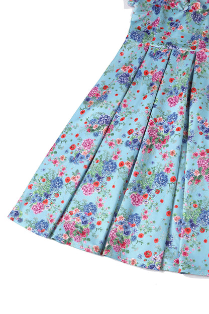 Lily Blue Hydrangea Off Shoulder Dress In Cotton