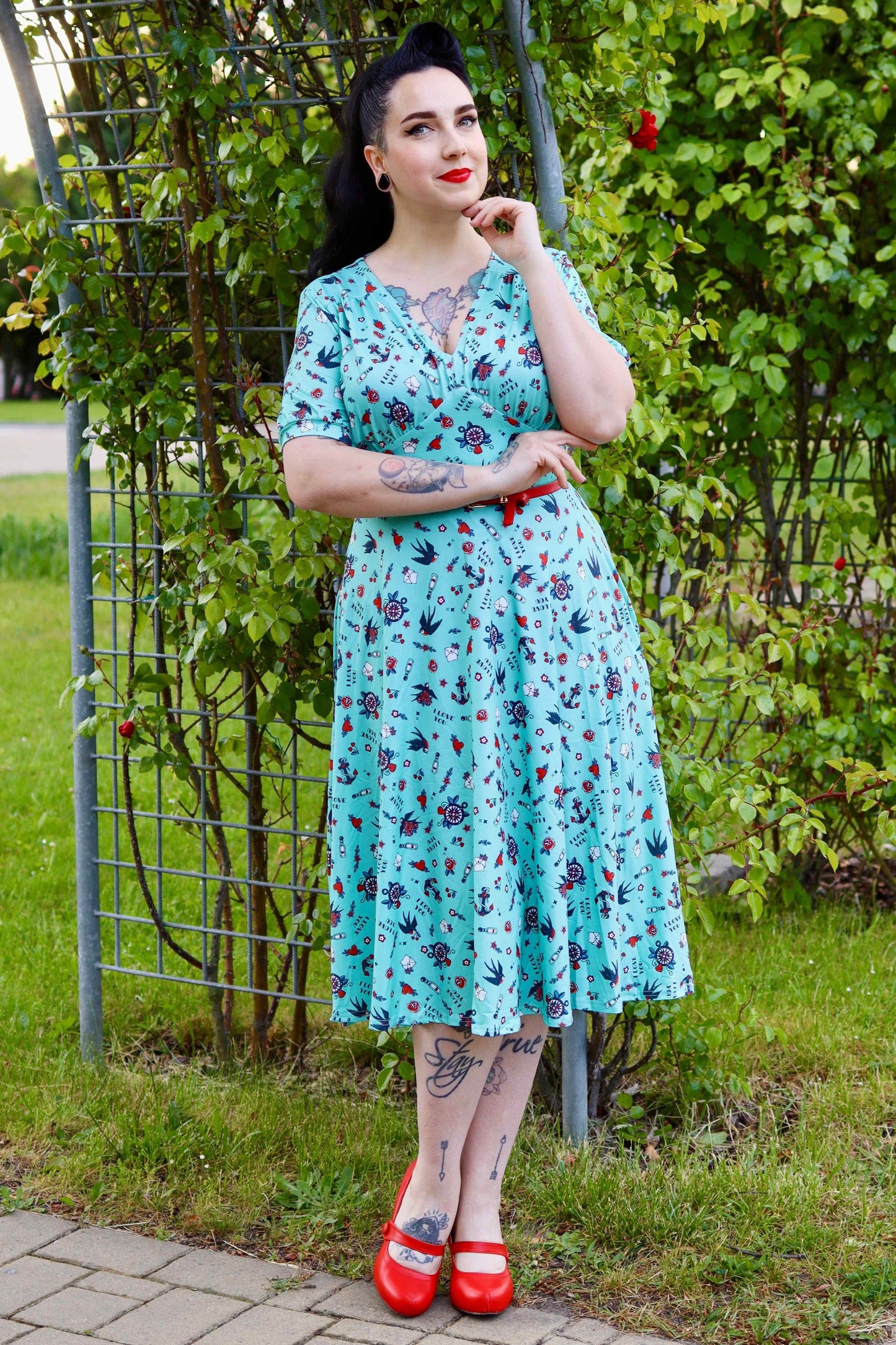 Julia Blue Nautical Tattoo Midi Dress