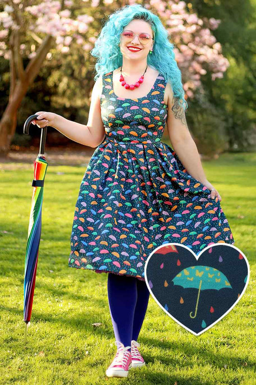 Amanda Blue Umbrella Print Swing Dress