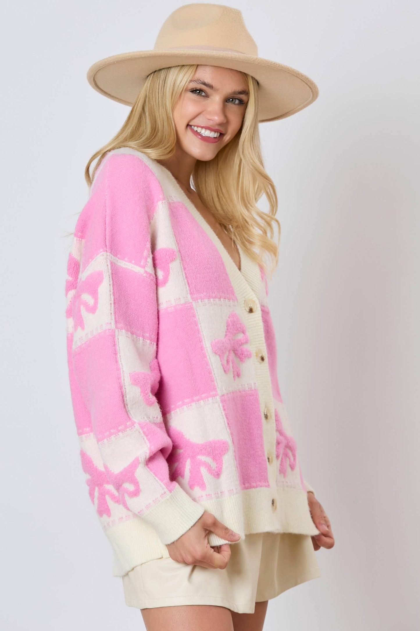 3d Bow & Square Pattern Oversized Cardigan