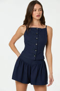 Linen-Blend Boat Neck Top