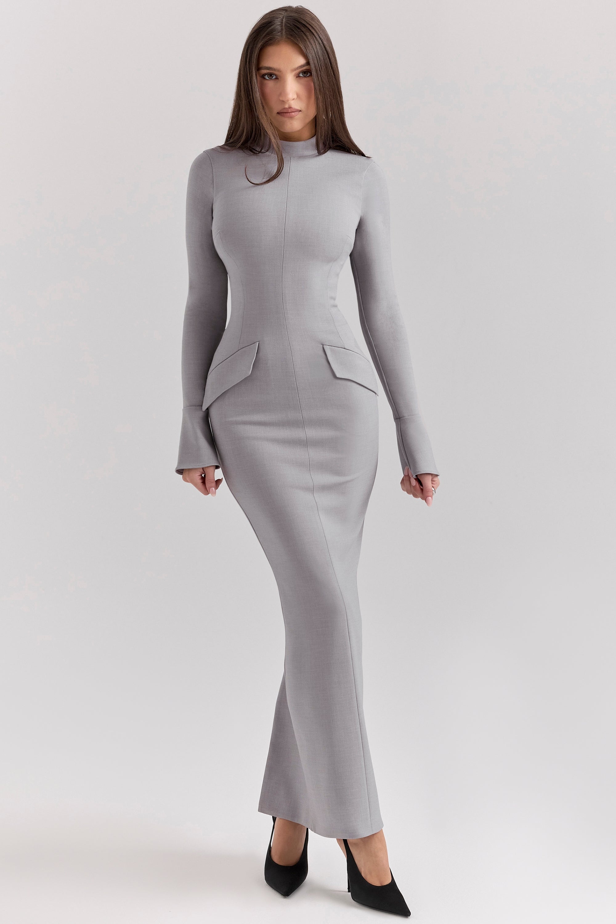 light grey bodycon maxi dress