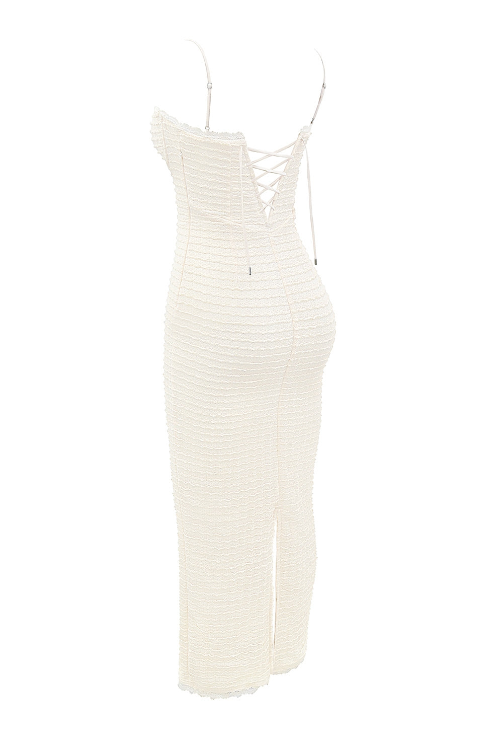 cream tea frill lace midi dress