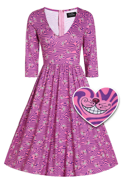 Billie Cheshire Cat Smile Pink Long Sleeved Dress