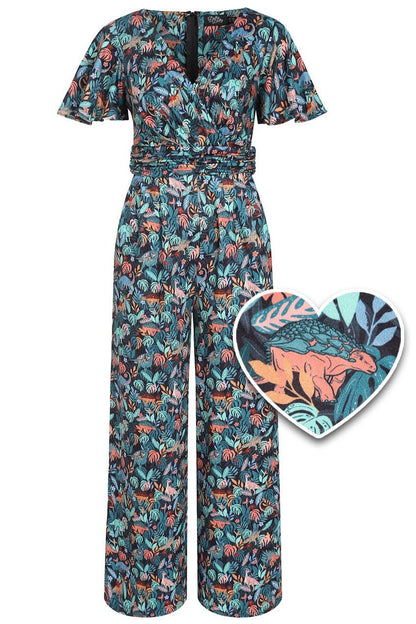 Esther Colourful Dinosaur Jumpsuit In Green