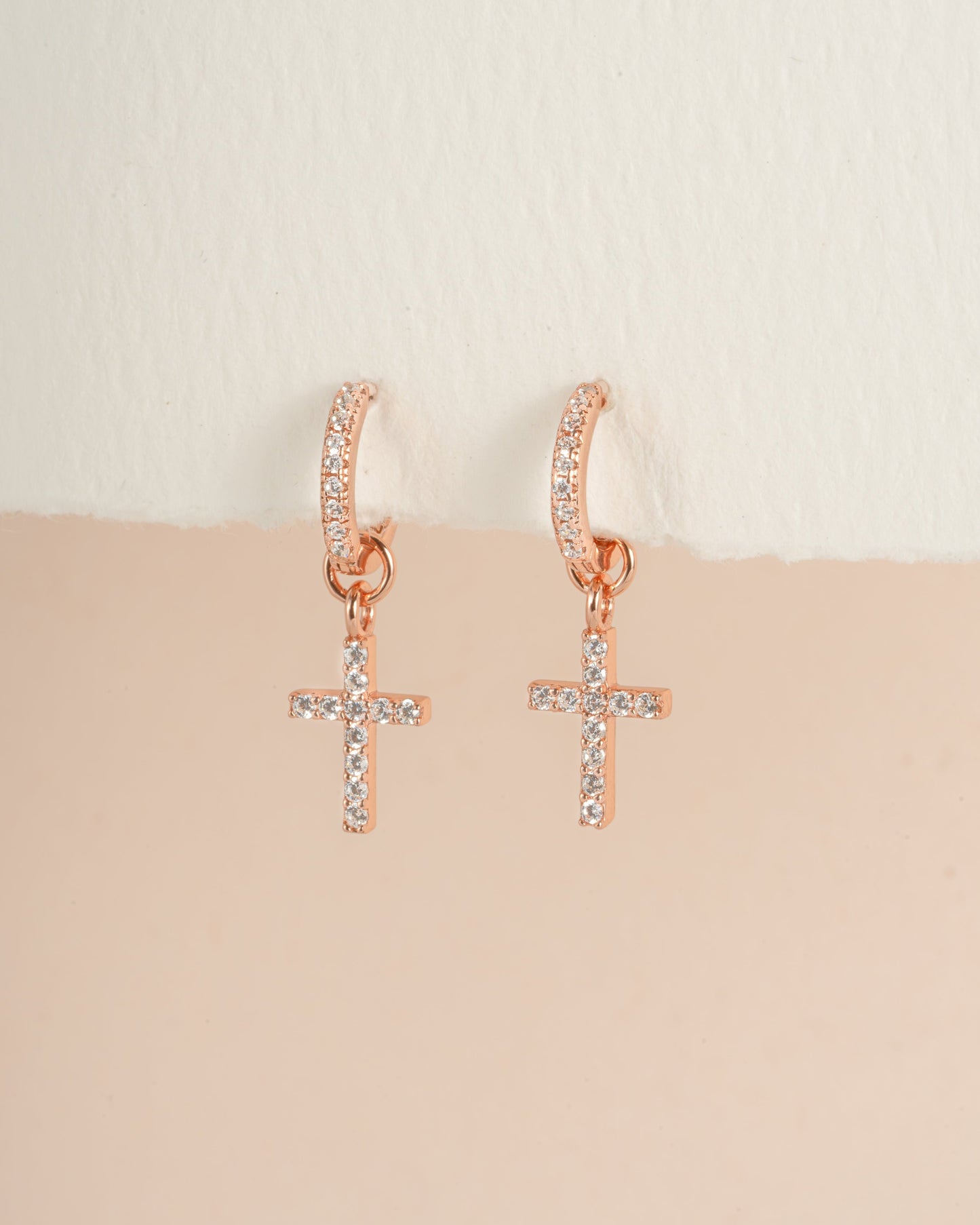 CZ Cross Charm Huggies
