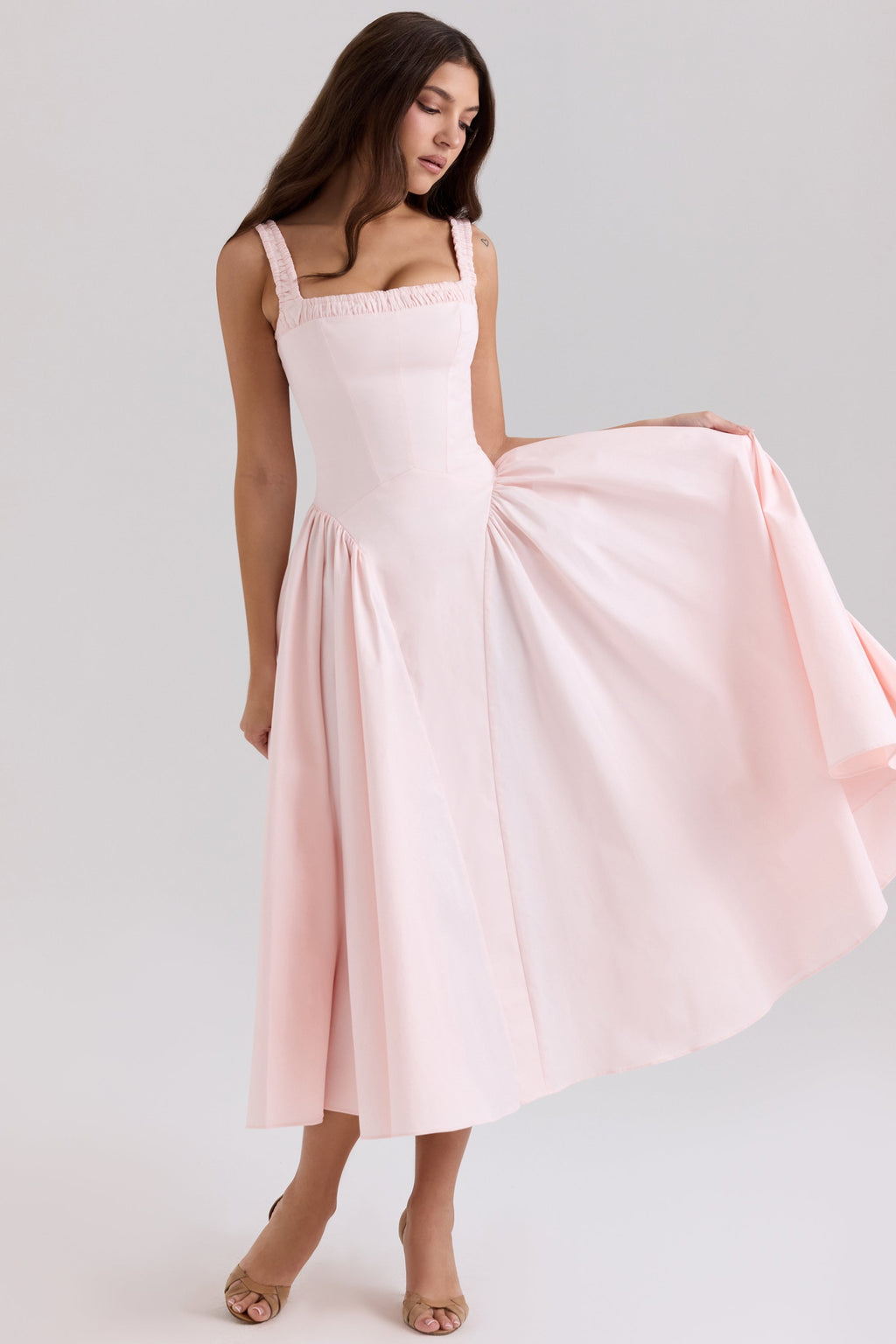 rose pink stretch cotton midi sundress