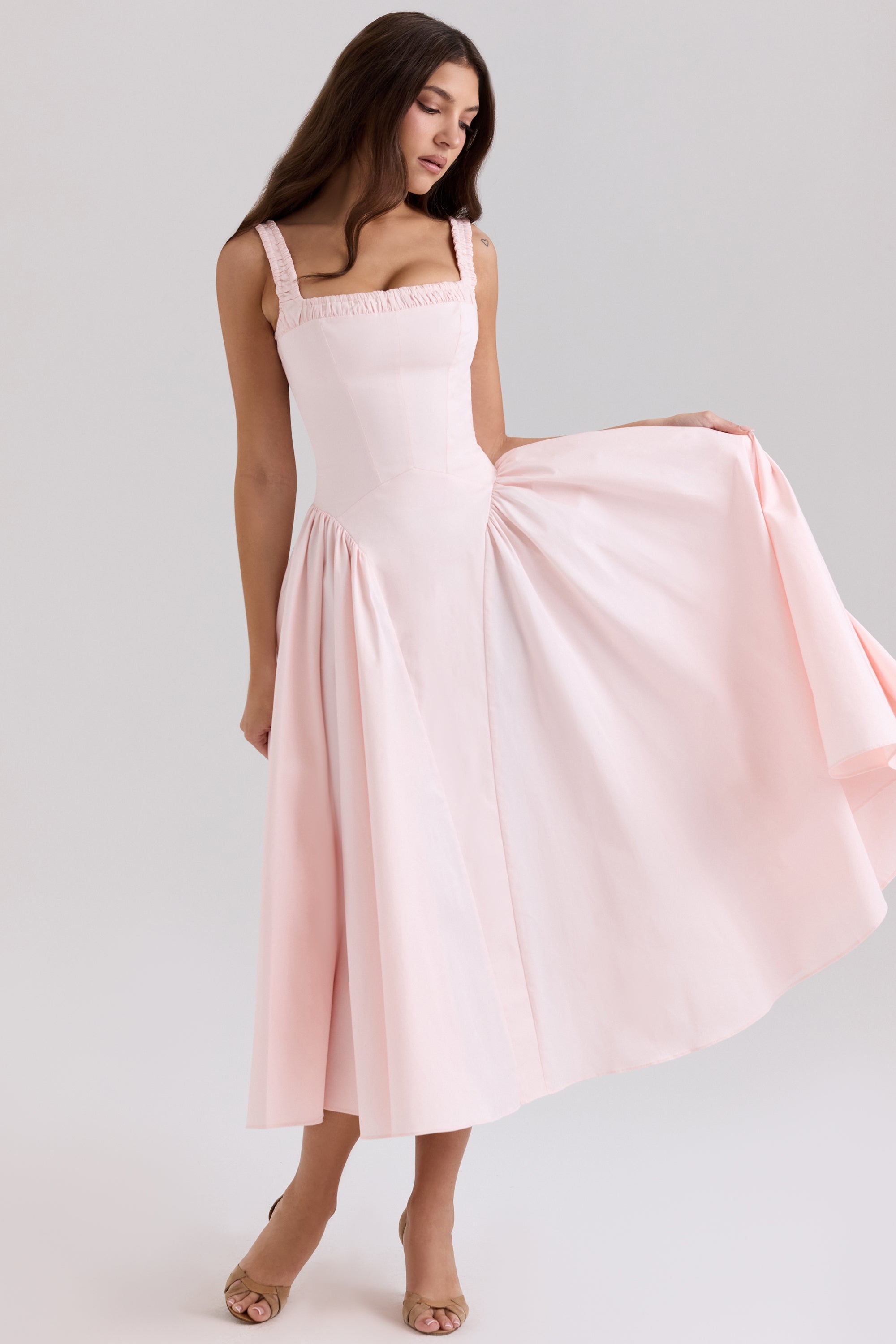 rose pink stretch cotton midi sundress