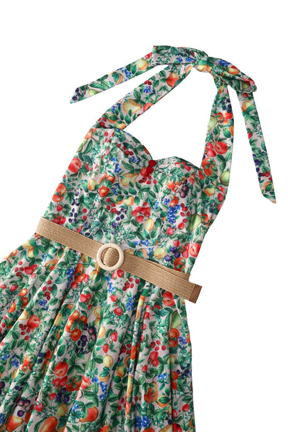 Daisy Mediterranean Fruit Halter Dress