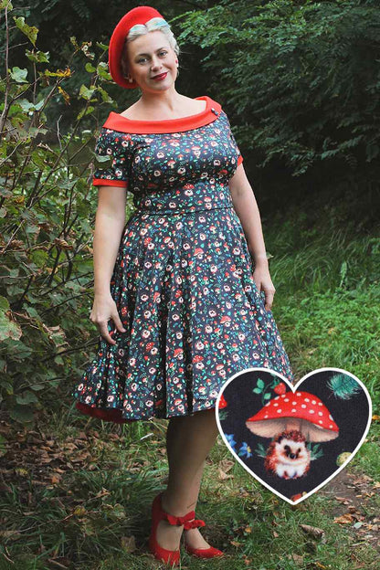 Darlene Hedgehog & Mushroom Roll Collar Dress