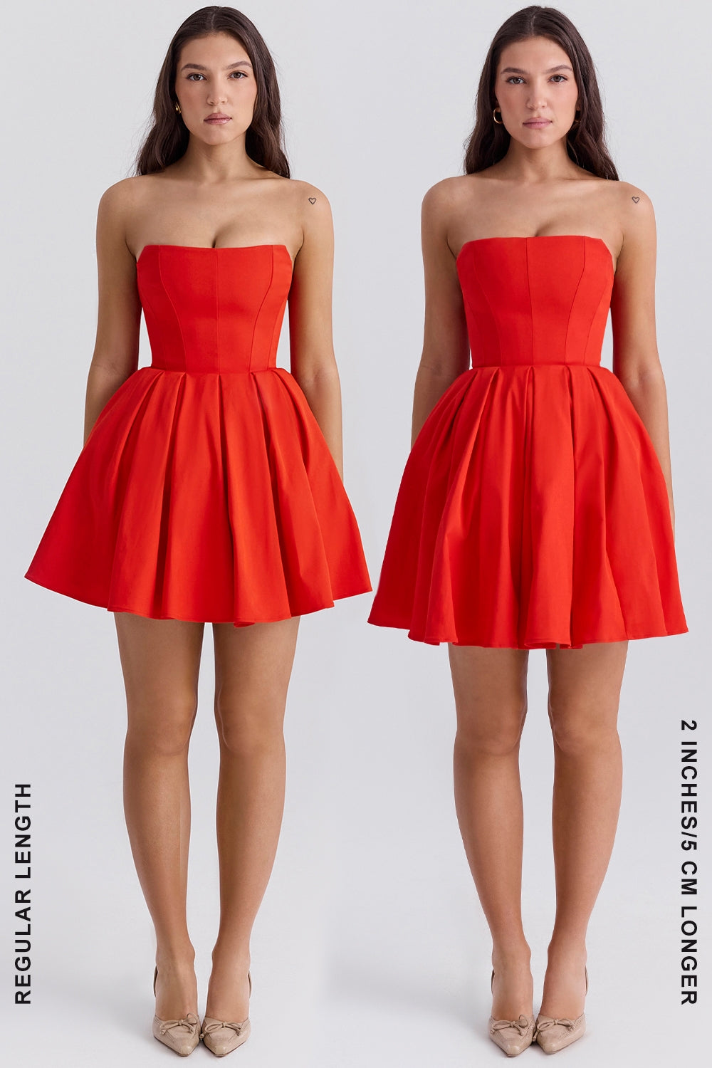 italian tomato strapless pleated mini dress