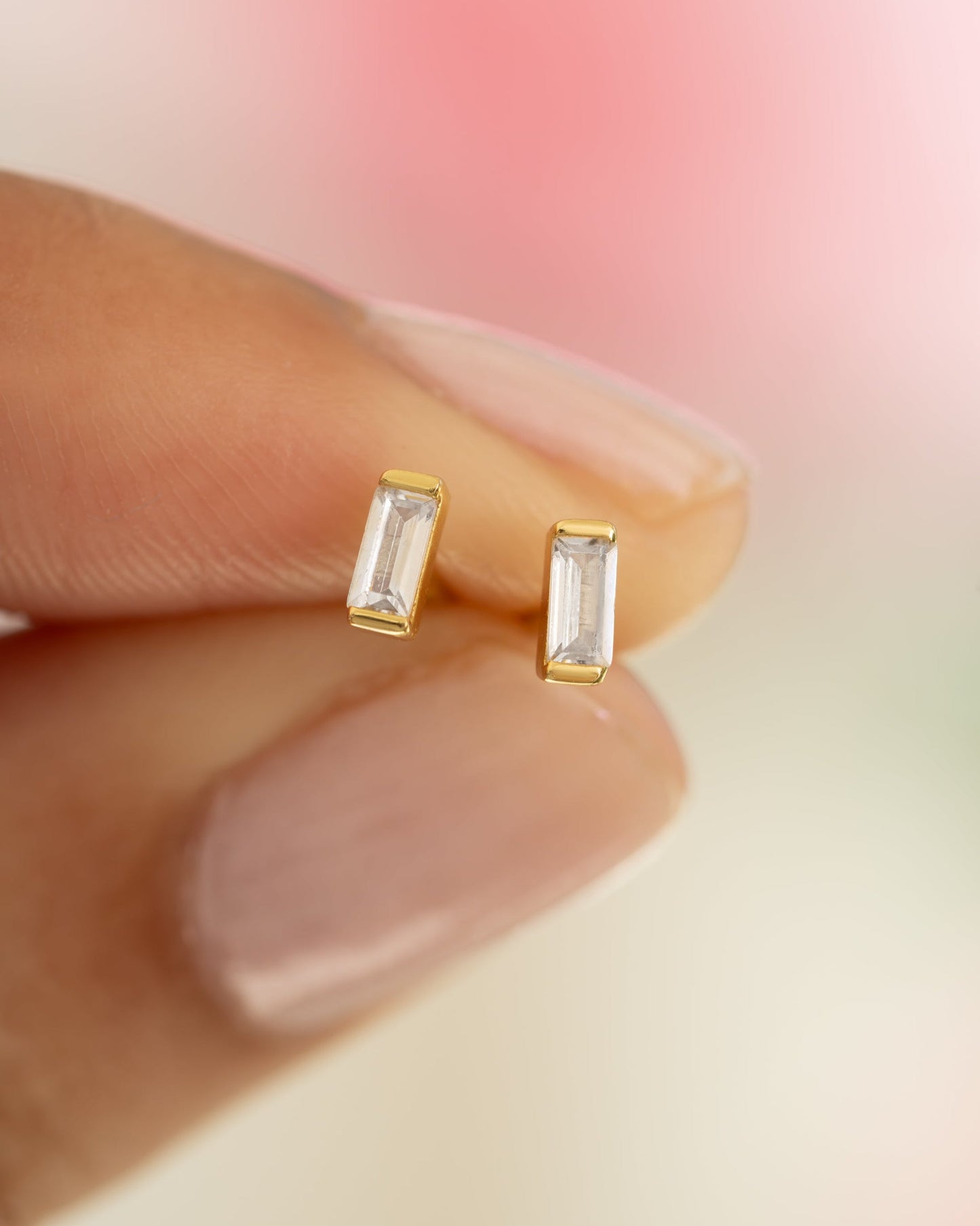 White CZ Baguette Stud Earrings