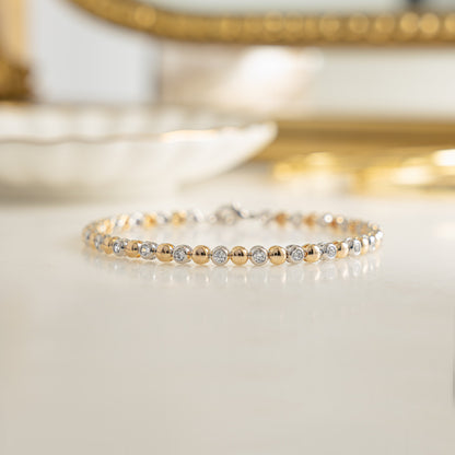 Mixed Metal Bead & Bezel Tennis Bracelet
