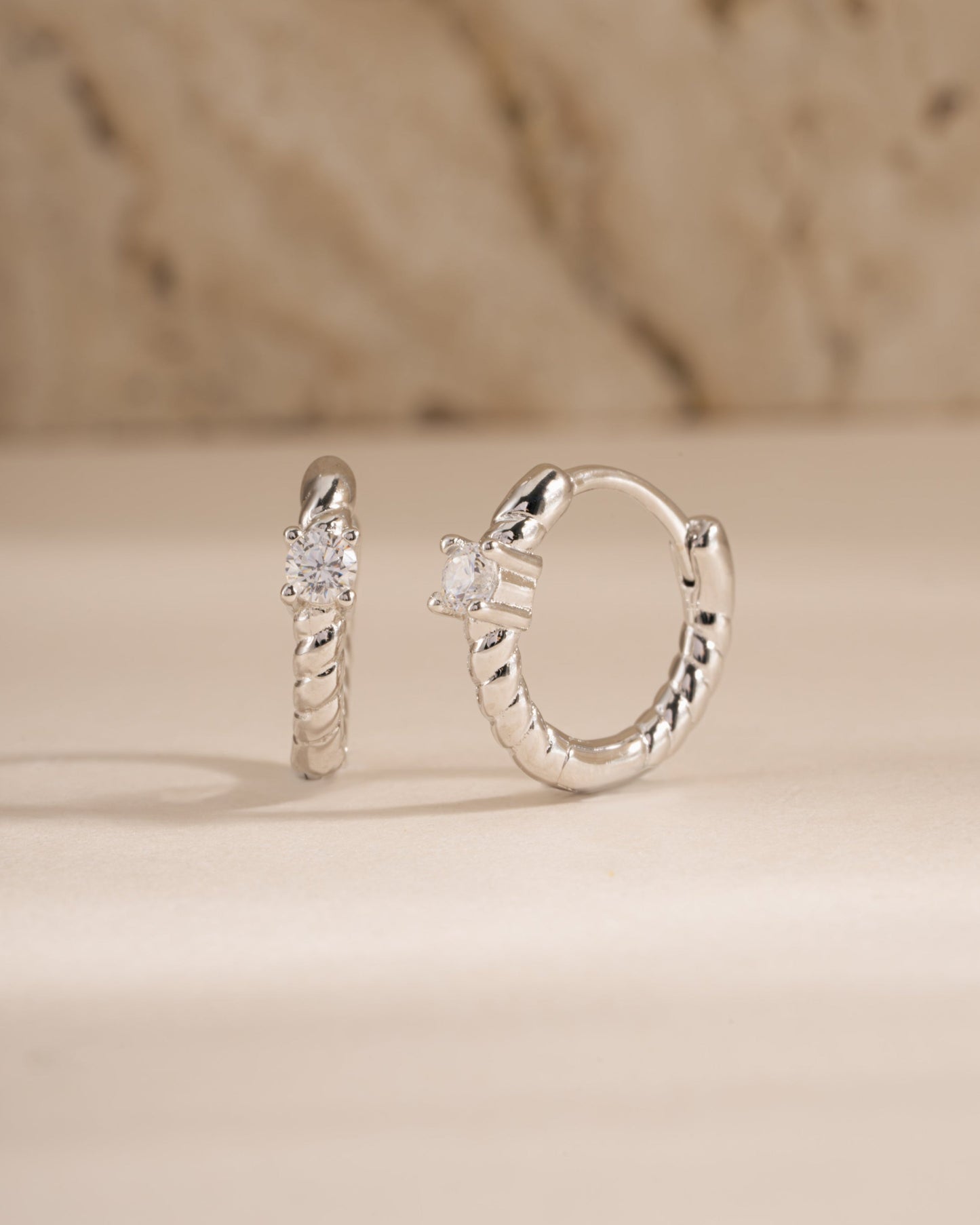 Diamond Spiral Huggie Hoops