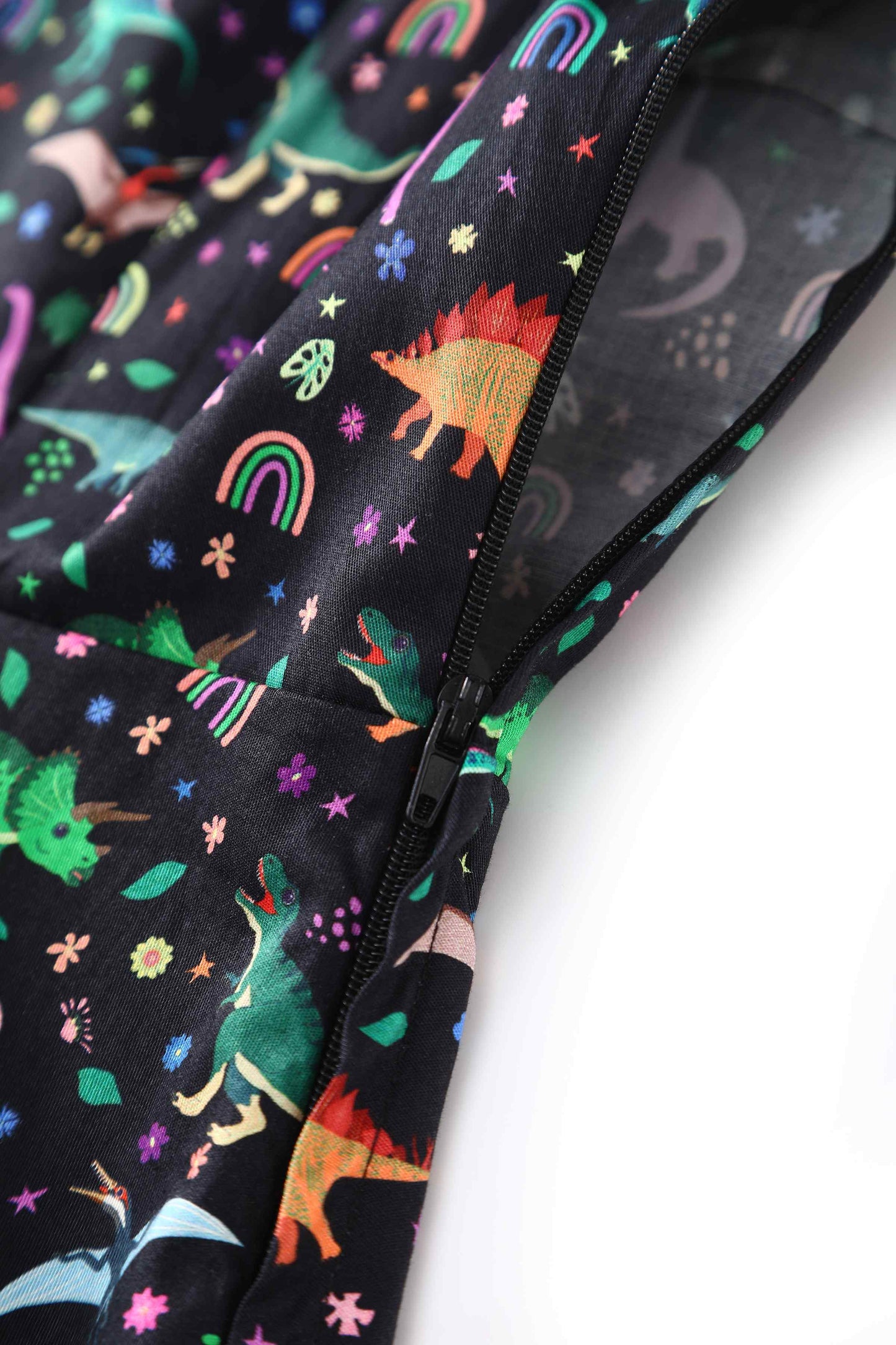 Mabel Dinosaur & Rainbow Midi Shirt Dress In Black