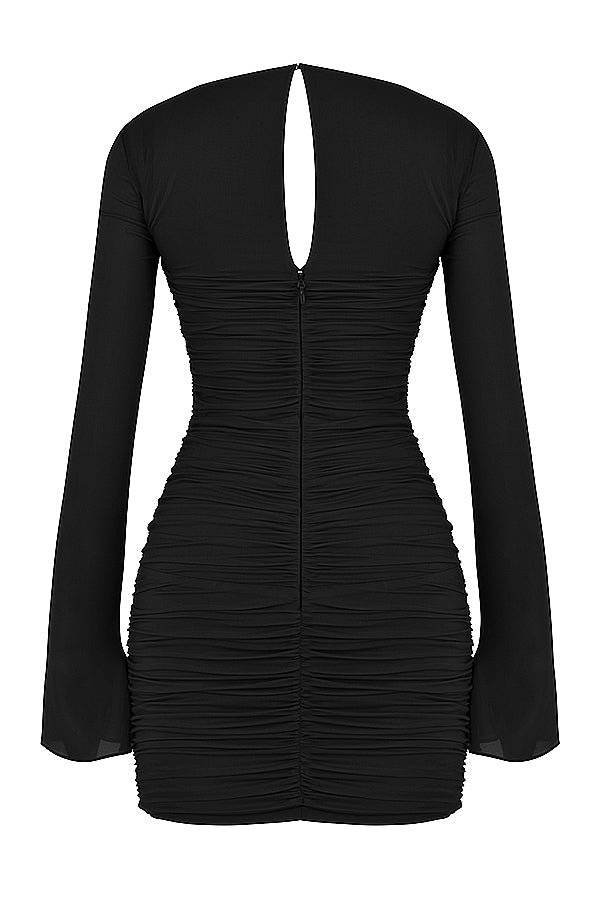 black real silk cutout mini dress