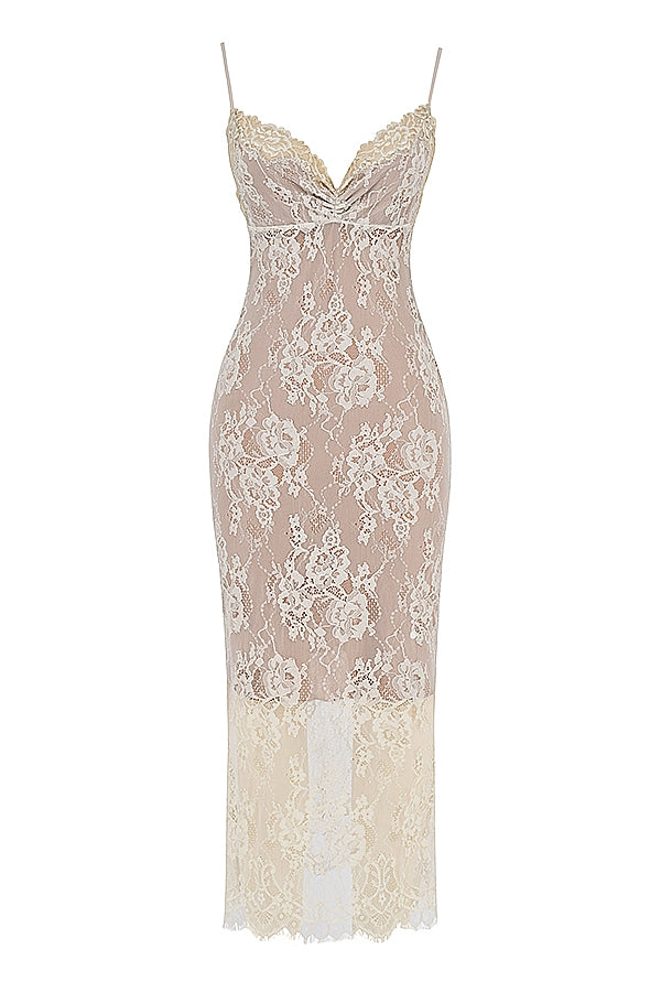 antique ivory lace midi dress