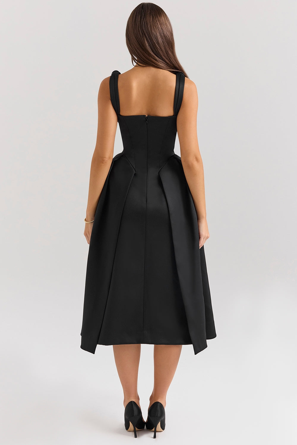 black satin twist strap midi dress - sale