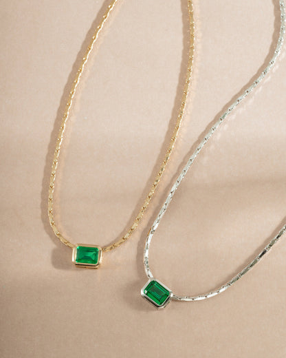 Emerald Baguette Bezel Statement Necklace
