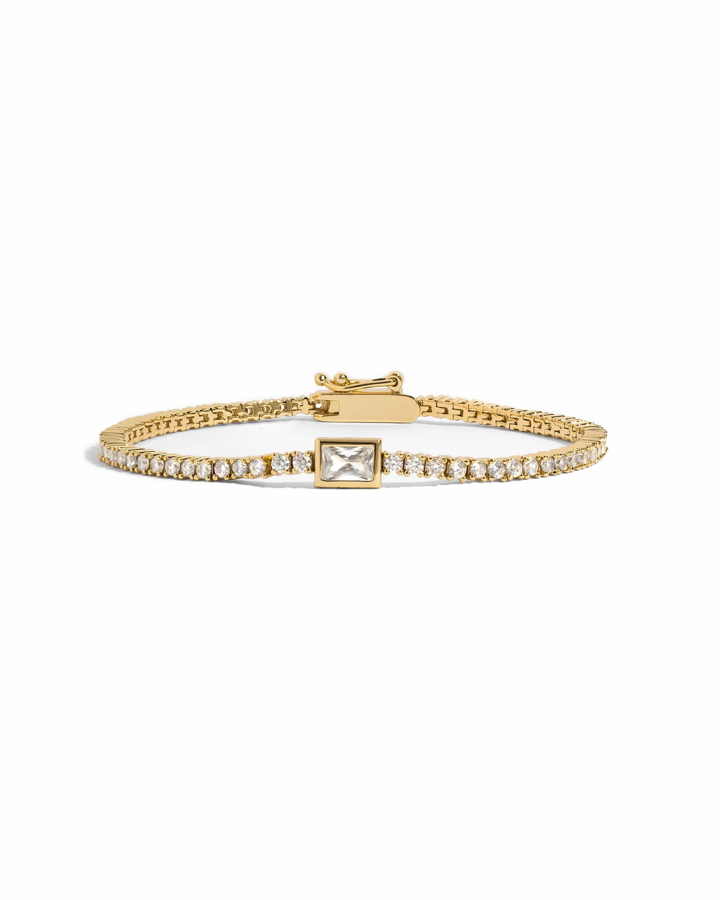 Bezeled Emerald-Cut Charm Tennis Bracelet