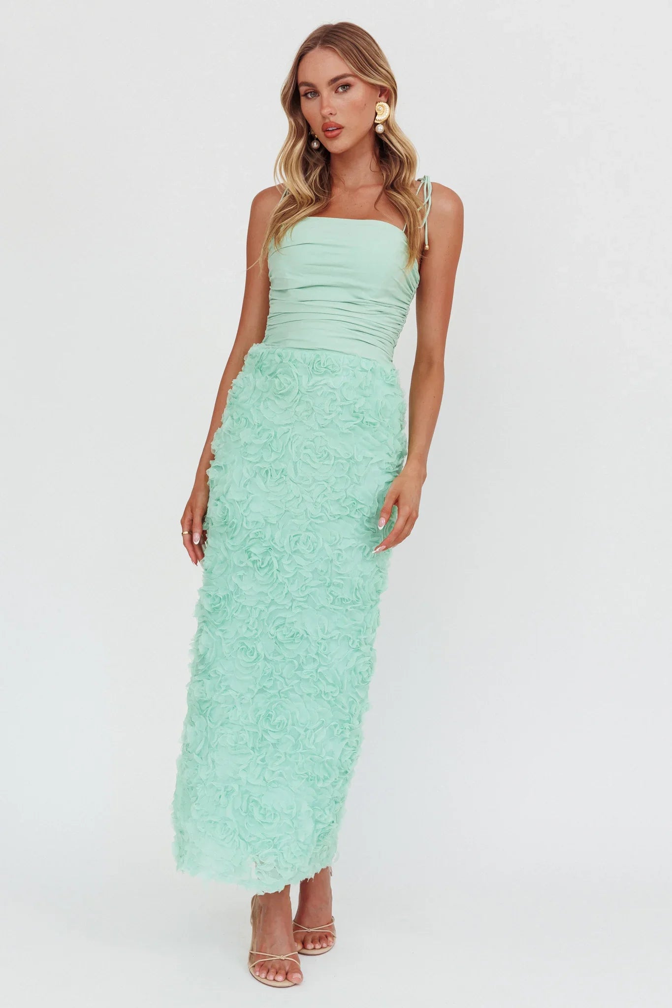Love & Honor Textured Floral Maxi Dress Sage