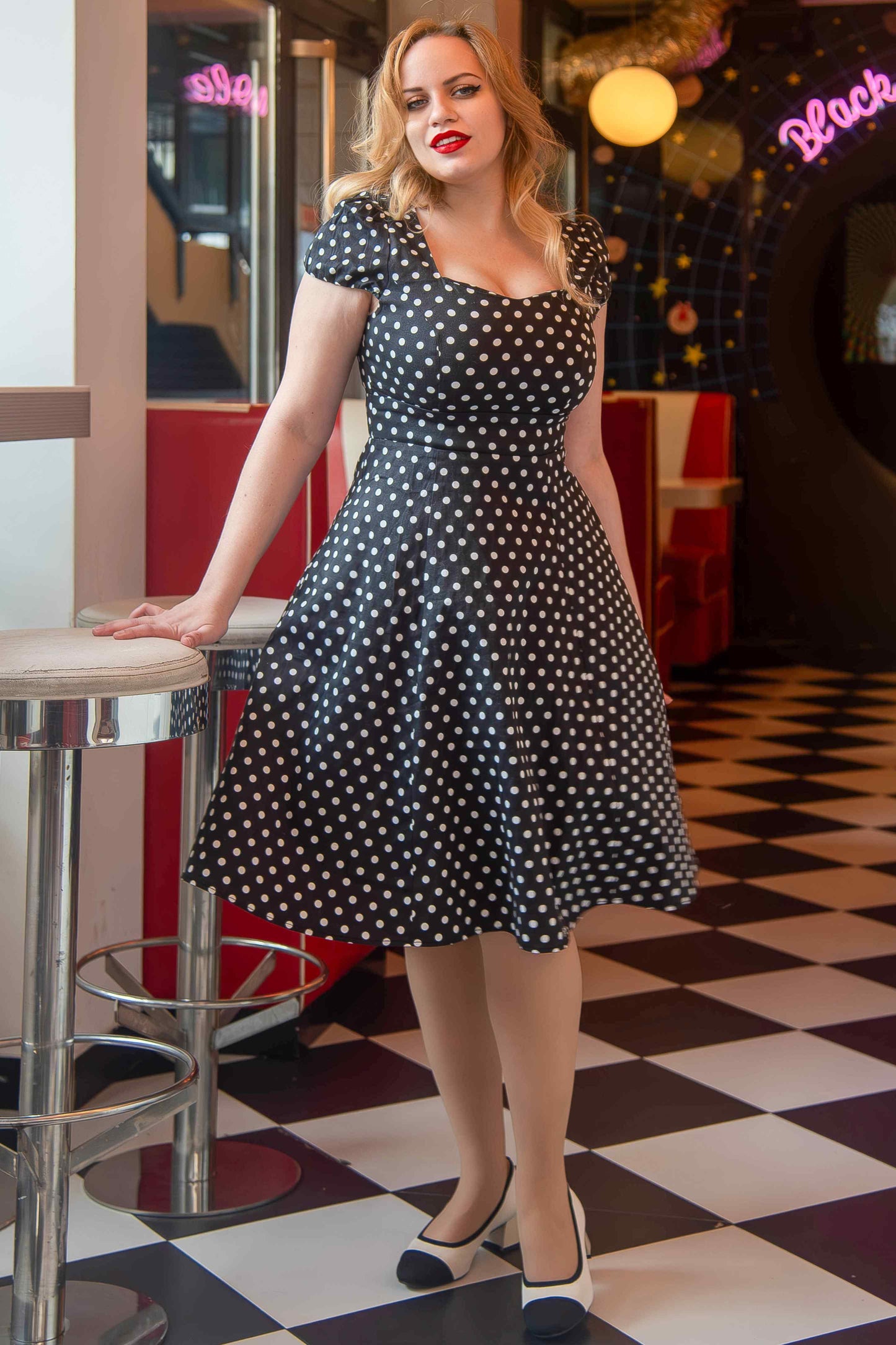 Claudia Flirty Fifties Style Dress in Black
