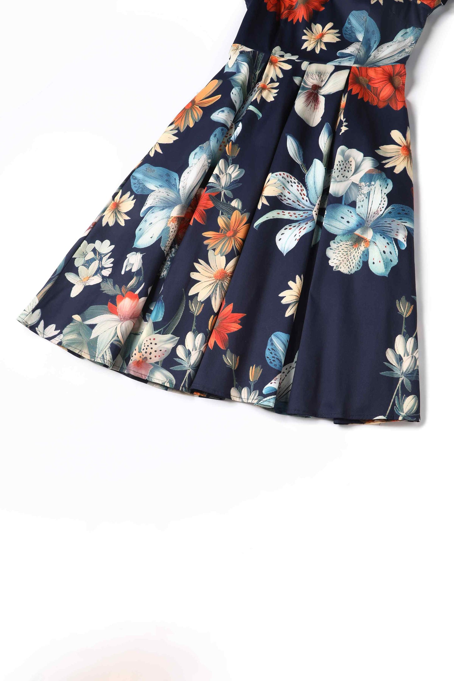 Lily Floral Bunch Off Shoulder Dress In Navy Blue