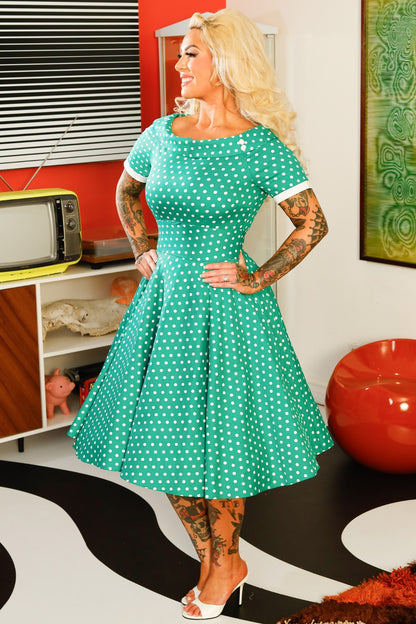 Darlene Full Circle Green Polka Dot Swing Dress