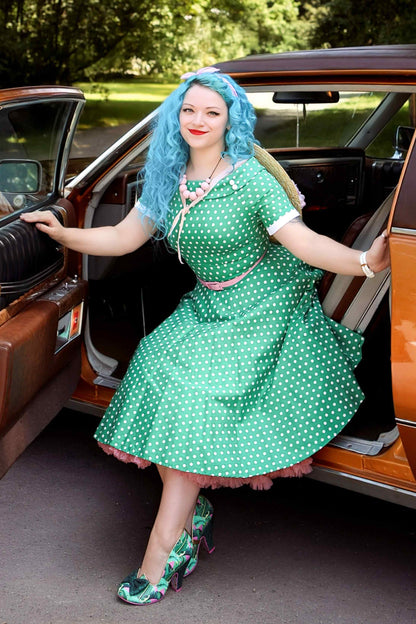Darlene Full Circle Green Polka Dot Swing Dress