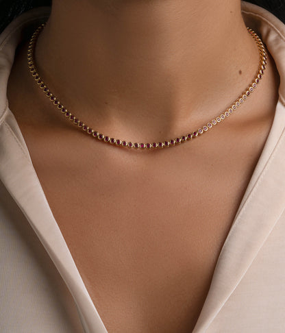 Ruby Bezel Tennis Necklace