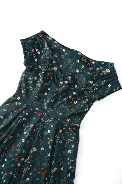 Lily Green Ditsy Floral Off Shoulder Flared Dress