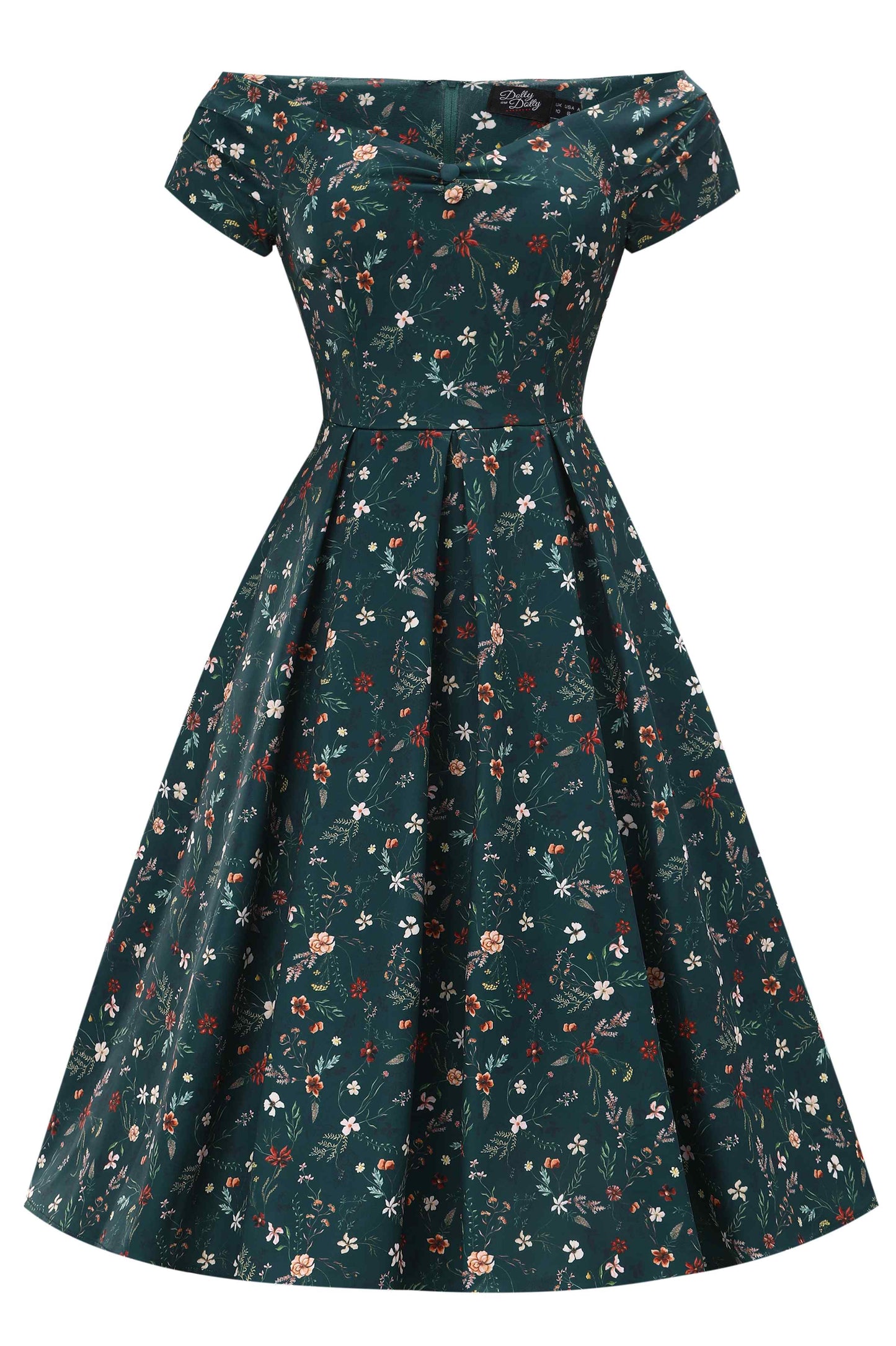 Lily Green Ditsy Floral Off Shoulder Flared Dress