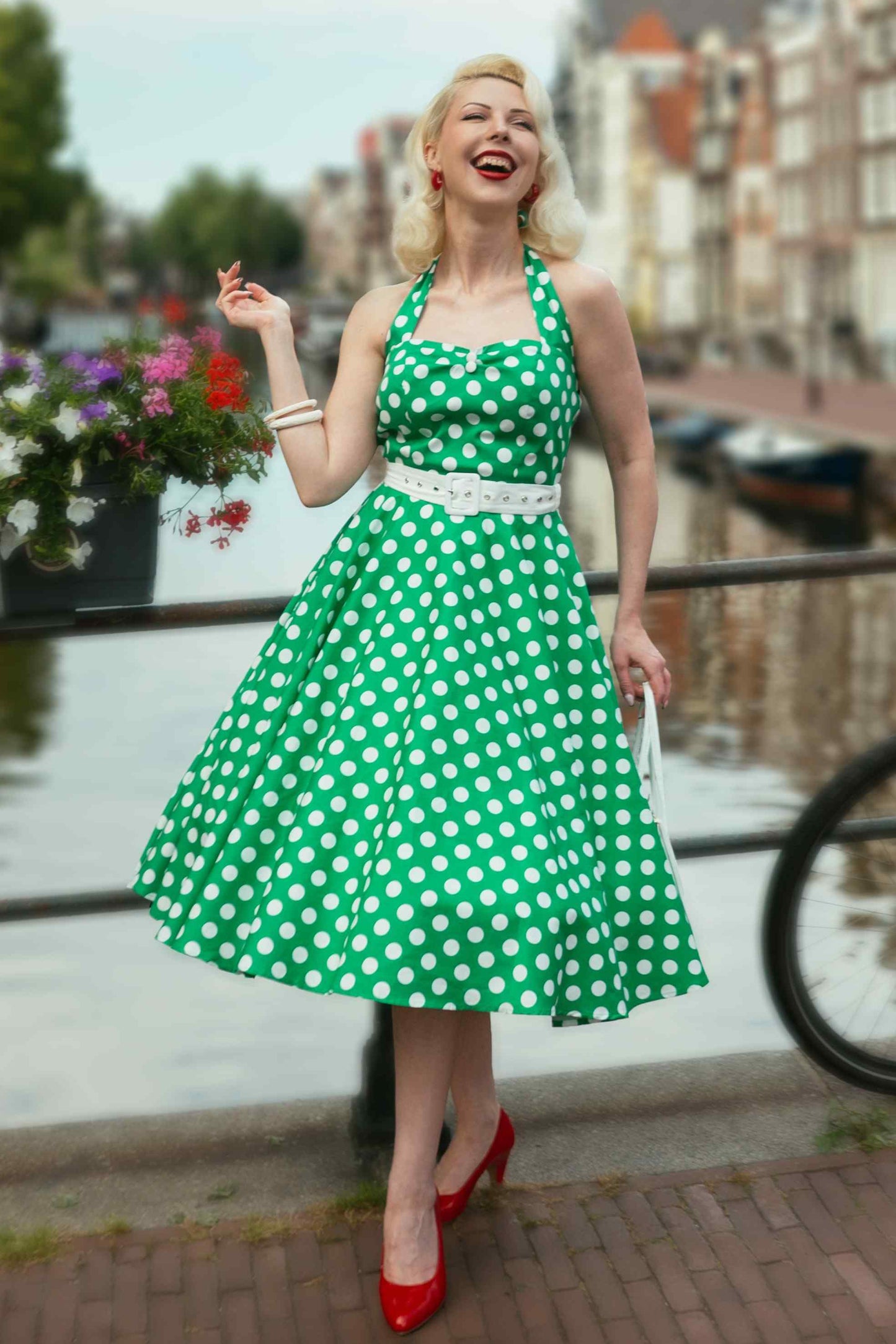 Daisy Green Polka Dot Halter Dress