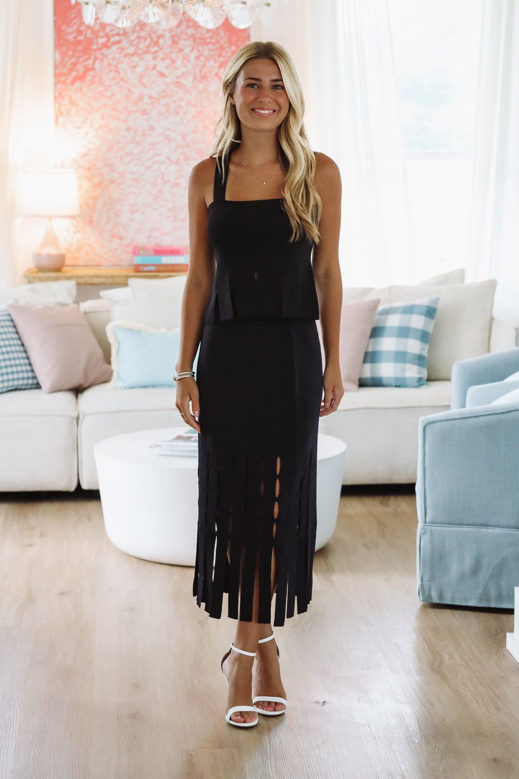 Tangerine Glow Midi Skirt -Black