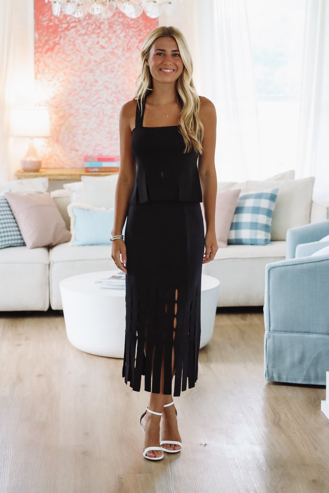 Tangerine Glow Midi Skirt -Black