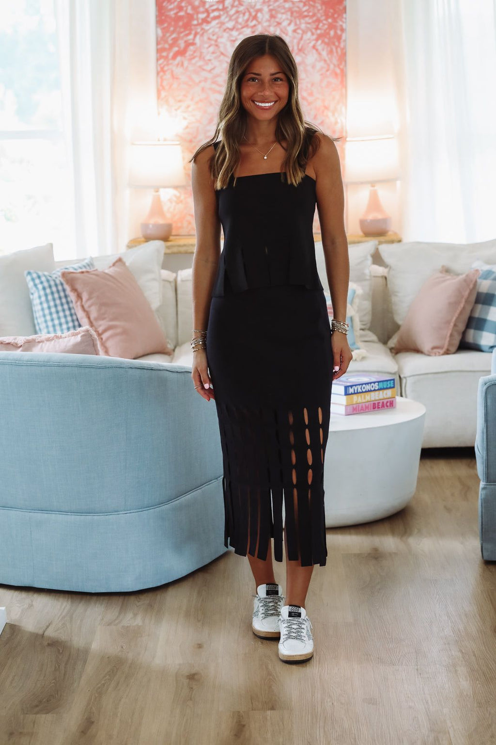 Tangerine Glow Midi Skirt -Black