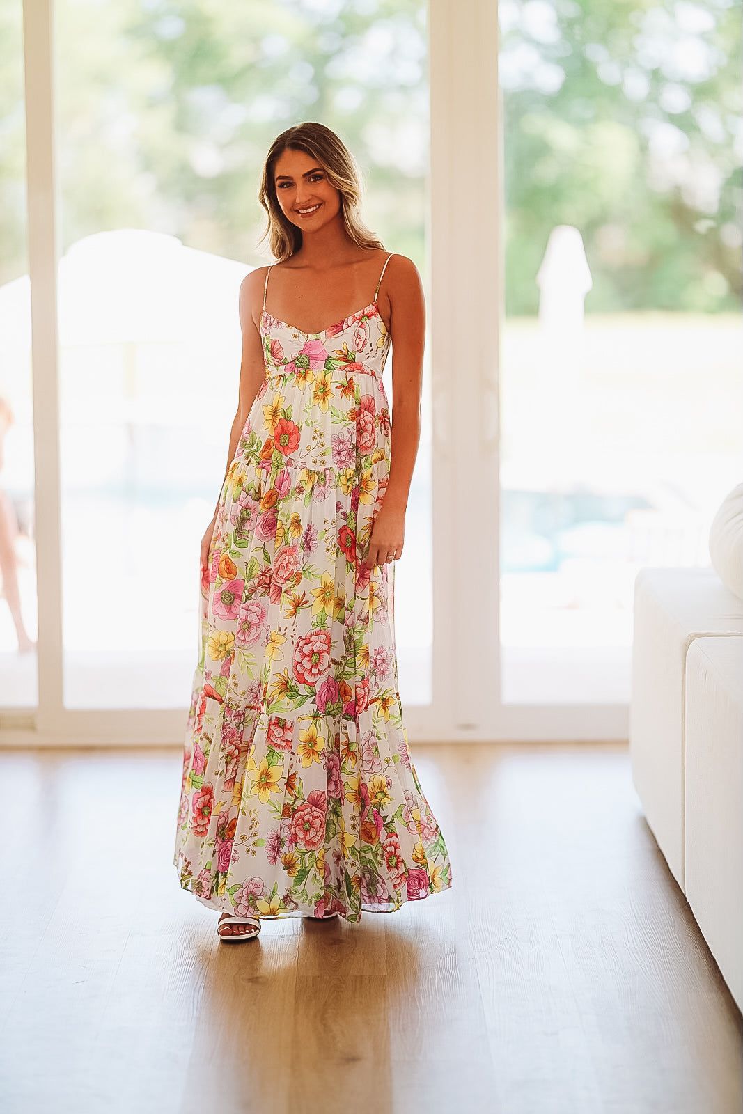 Caviar Dreams Print Maxi Dress - White, Purple, Yellow, Pink, Green