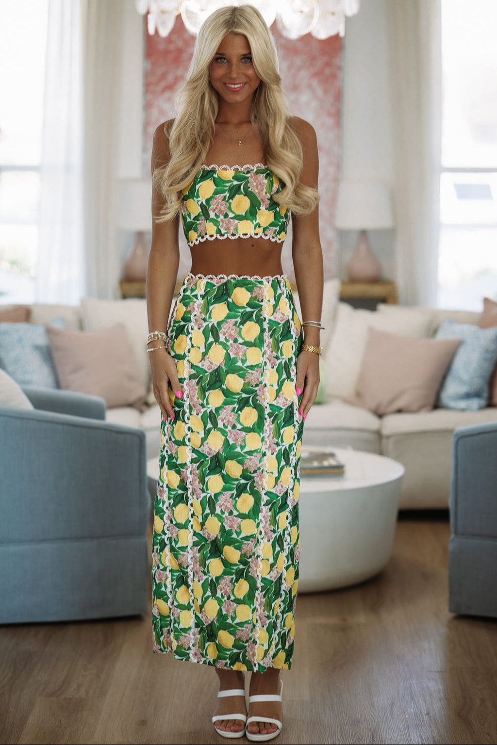 Barefoot Grove Maxi Skirt - Lemon Yellow and Green