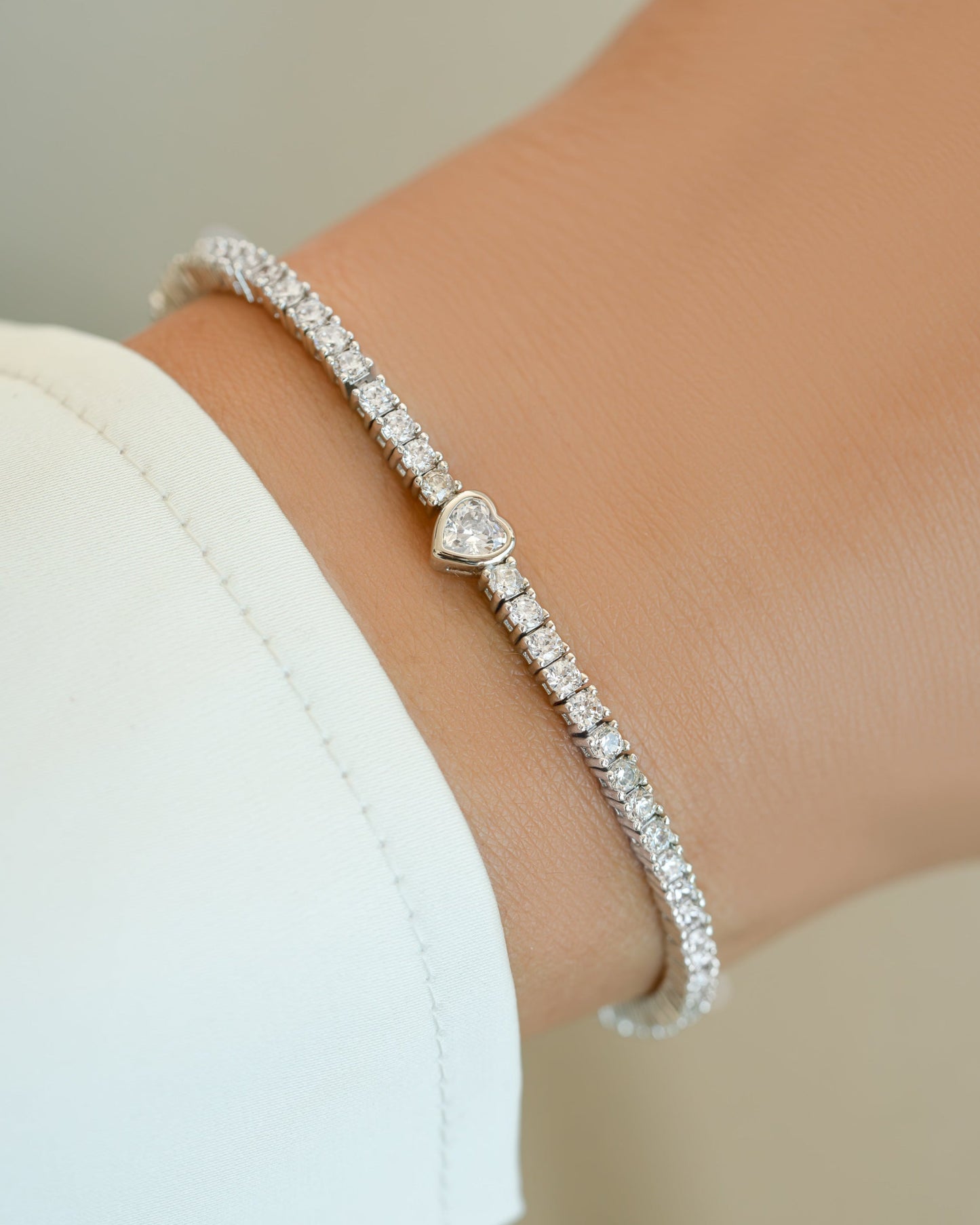 Heart Charm Tennis Bracelet