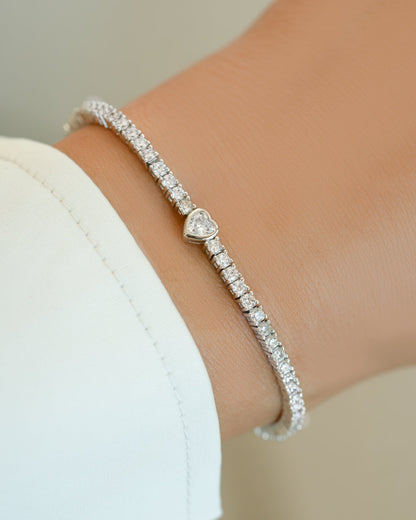 Heart Charm Tennis Bracelet