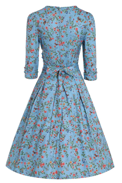 Katherine Blue Hummingbird Long Sleeved Dress