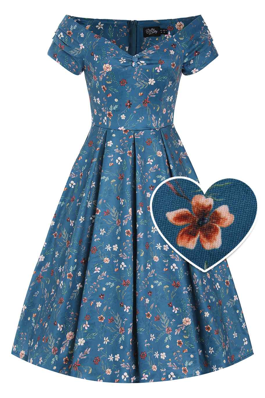 Lily Teal Ditsy Floral Off Shoulder Dress